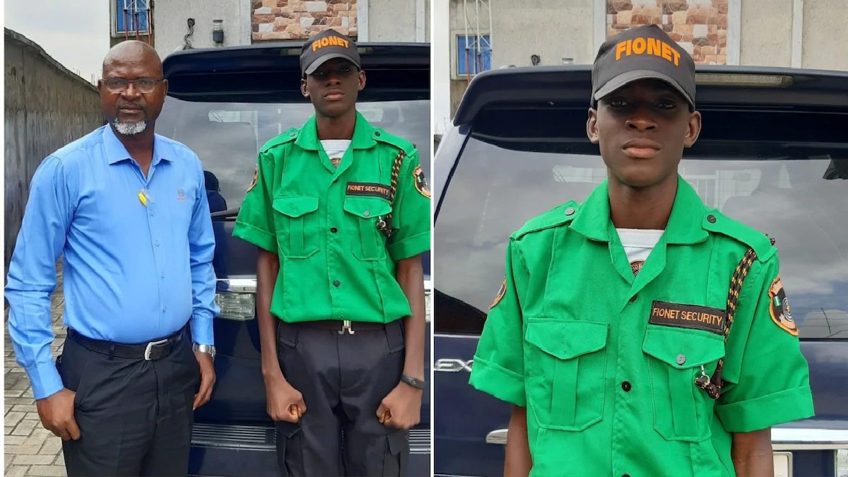 Reactions as Nigerian dad employ his son as security man in his company