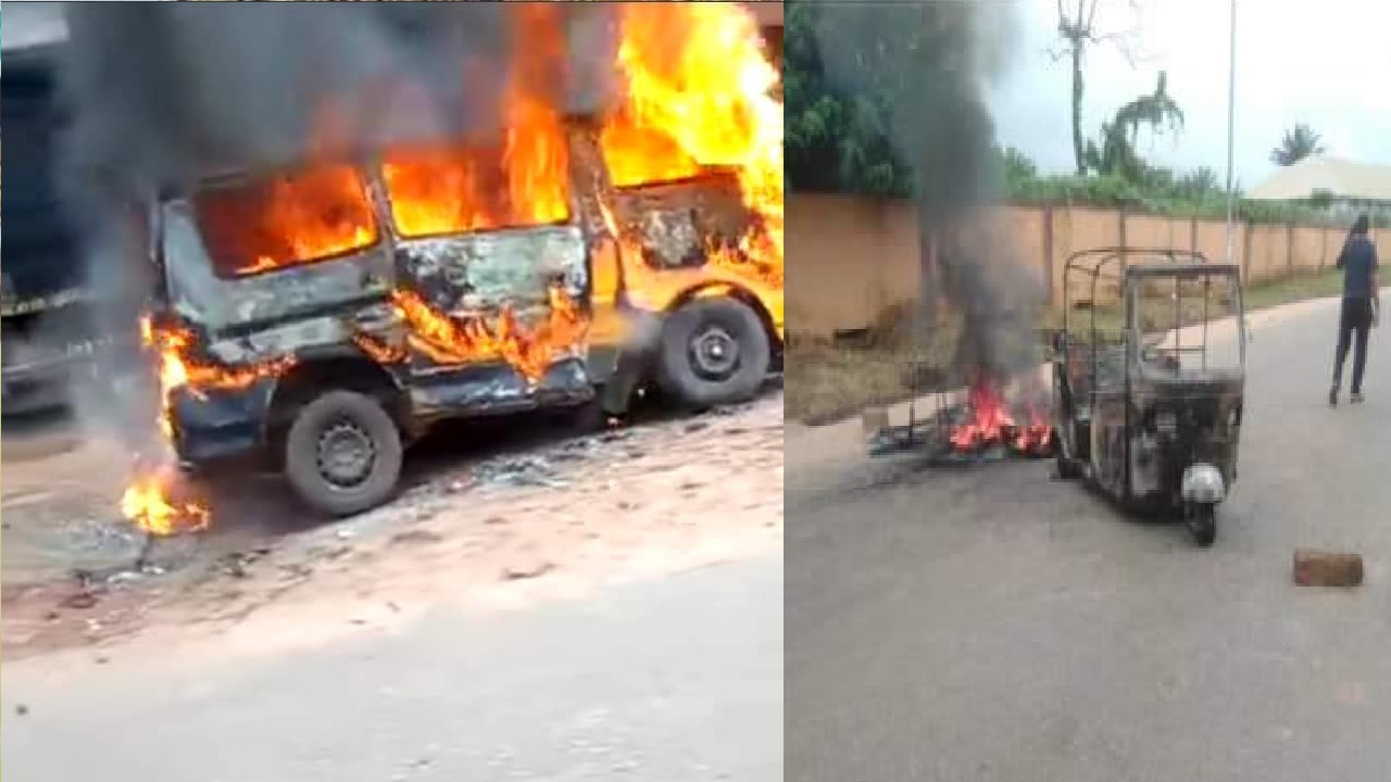 IPOB set bus and tricycle ablaze in Anambra