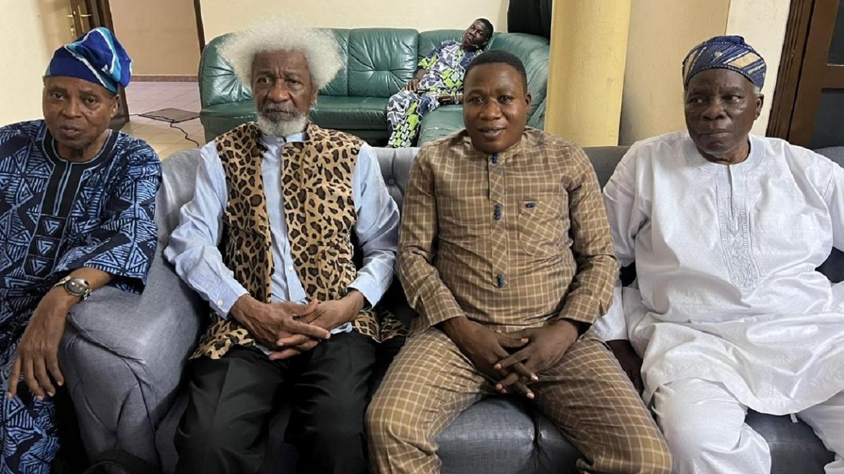 Nobel laureate Wole Soyinka in Cotonou with Sunday Igboho