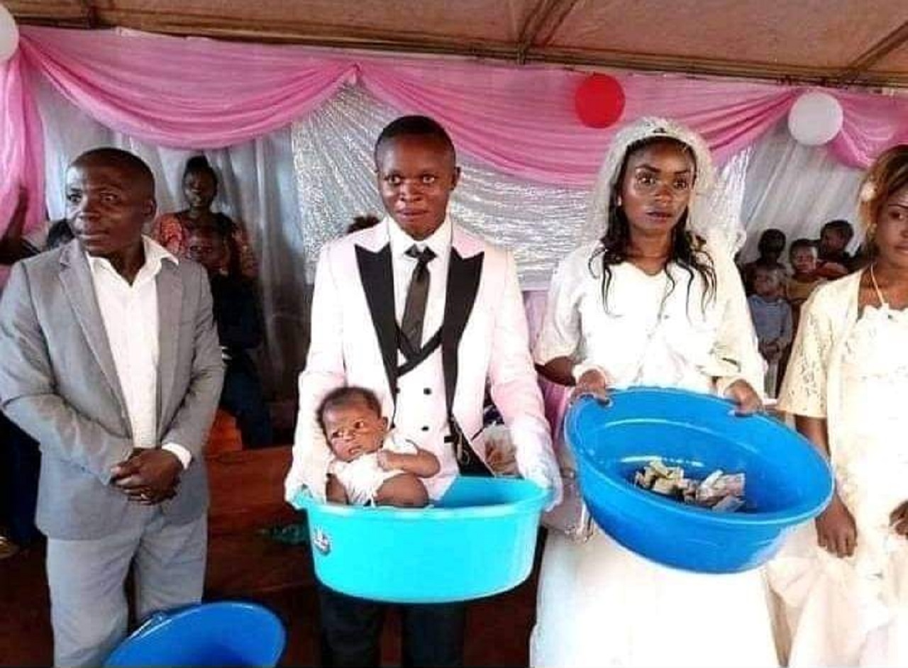 Lady drops child in Ex-boyfriend offering bowl in Church wedding