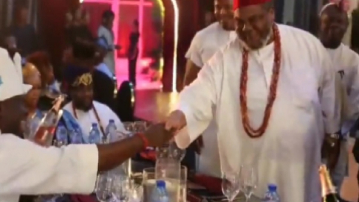 How Pete Edochie and Kanayo O. Kanayo Greeted the Ooni of Ife at a Birthday Party