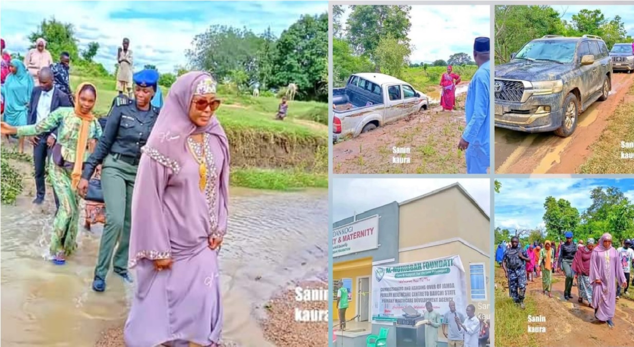Bauchi State First Lady’s Convoy Stuck in Flood on Her Way to Inaugurate Health Facility