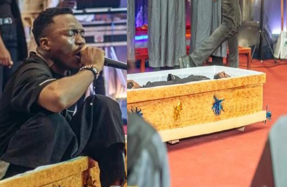 Gospel Singer Onoja Shocks Audience with His Coffin Entrance