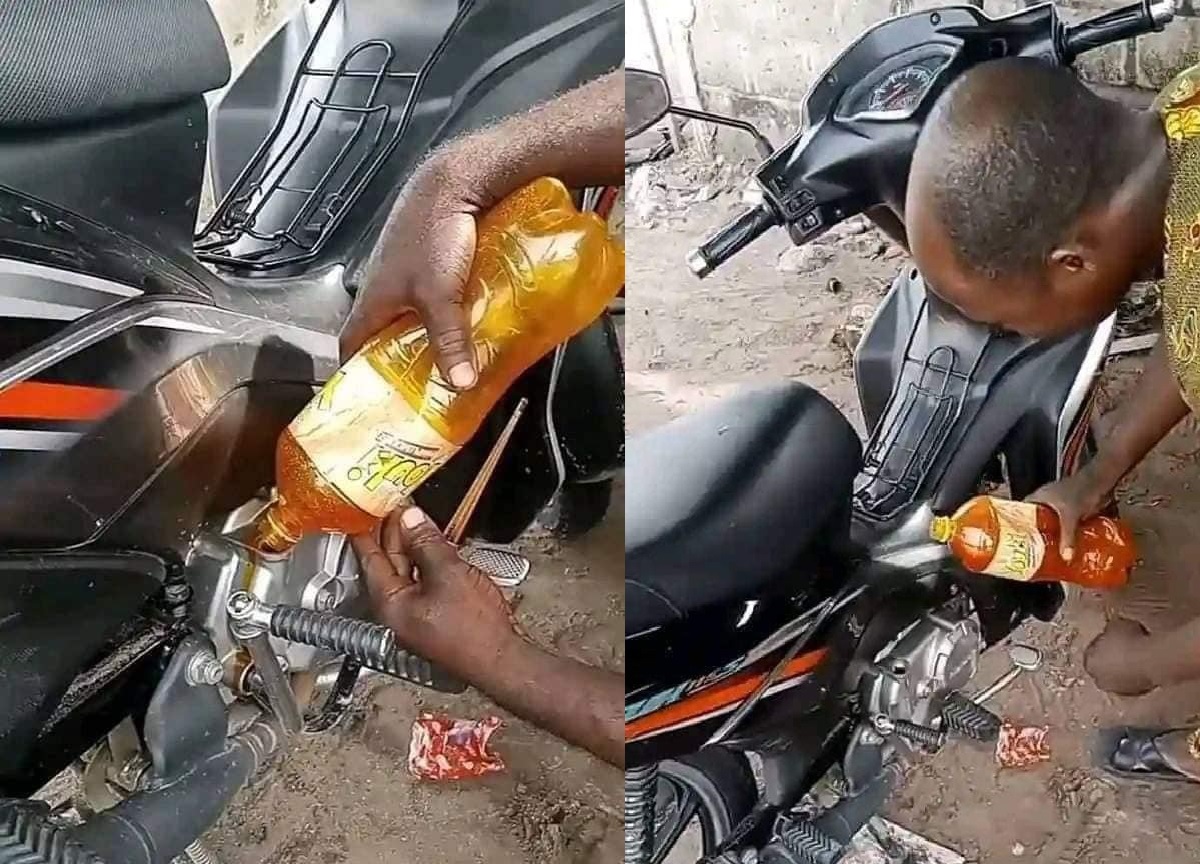 man was using palm oil as a lubricant for his motorcycle